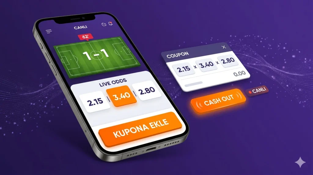 Milyar.com canlı bahis mobil kupon ekranı ve cash out bozdurma butonu