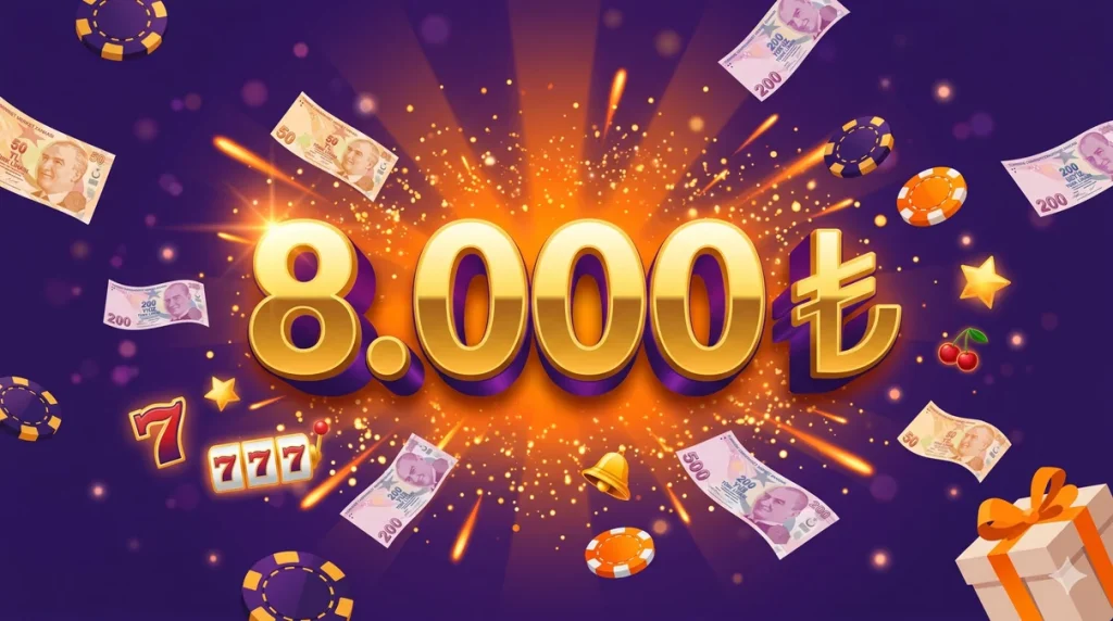 Milyar.com hoşgeldin bonusu 8.000 TL görsel: altın yaldızlı bonus kutlaması ve casino sembolleri