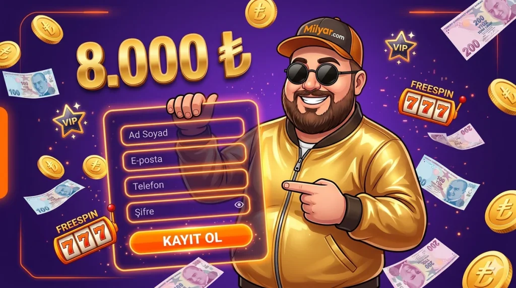 Milyar.com kayıt ol: mascot karakter üyelik formu ve 8.000 TL hoşgeldin bonusu