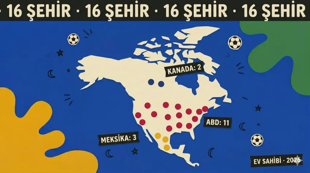2026 Dünya Kupası 16 ev sahibi şehir Kuzey Amerika harita dağılımı