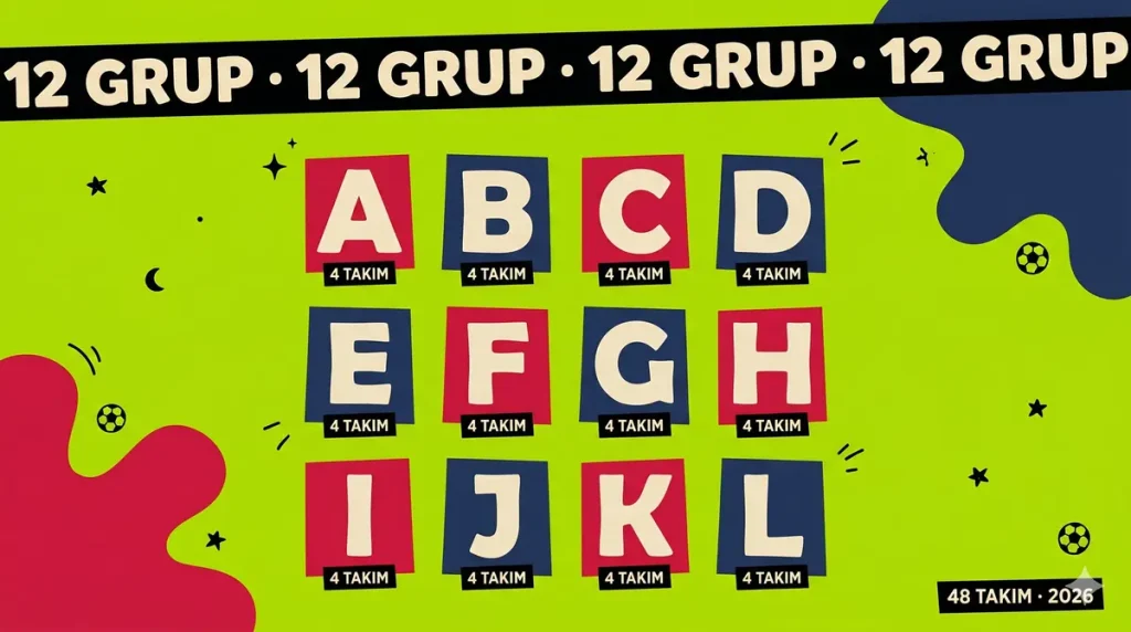 2026 Dünya Kupası 12 grup A B C D E F G H I J K L her grup 4 takım