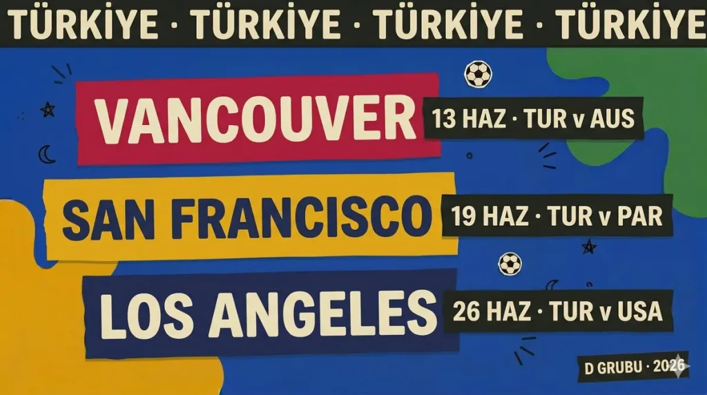 Türkiye D Grubu maç şehirleri Vancouver San Francisco Los Angeles fikstür