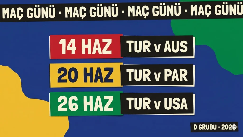 Türkiye Dünya Kupası 2026 maç takvimi 14 20 26 Haziran D Grubu fikstür