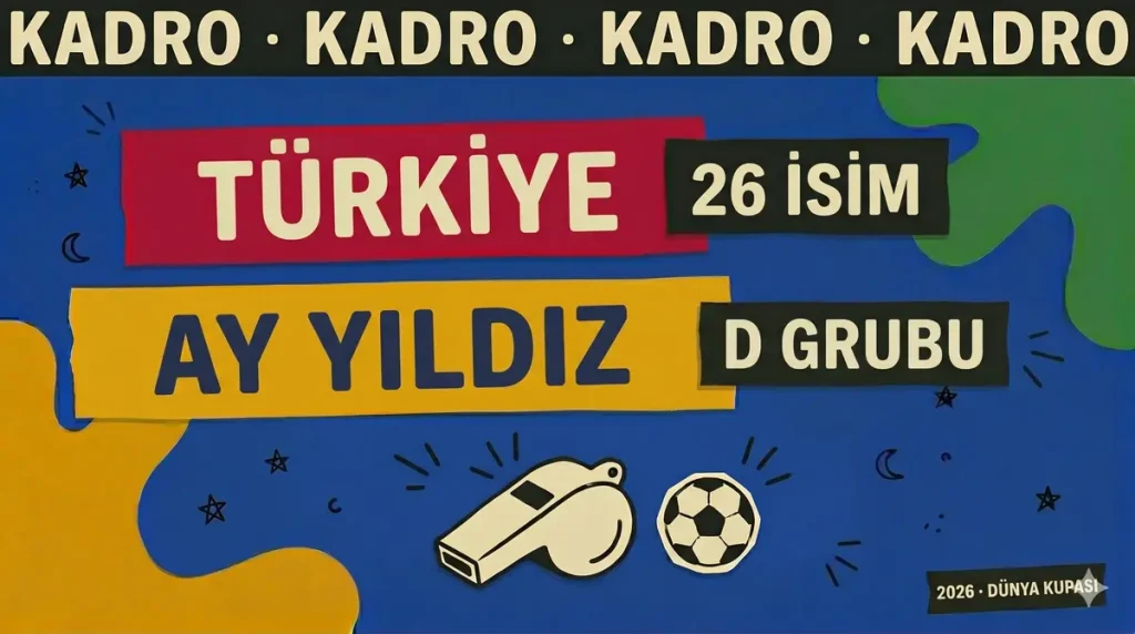Türkiye milli takım 2026 Dünya Kupası kadrosu D Grubu vintage poster. Türkiye Milli Takım kadrosu.