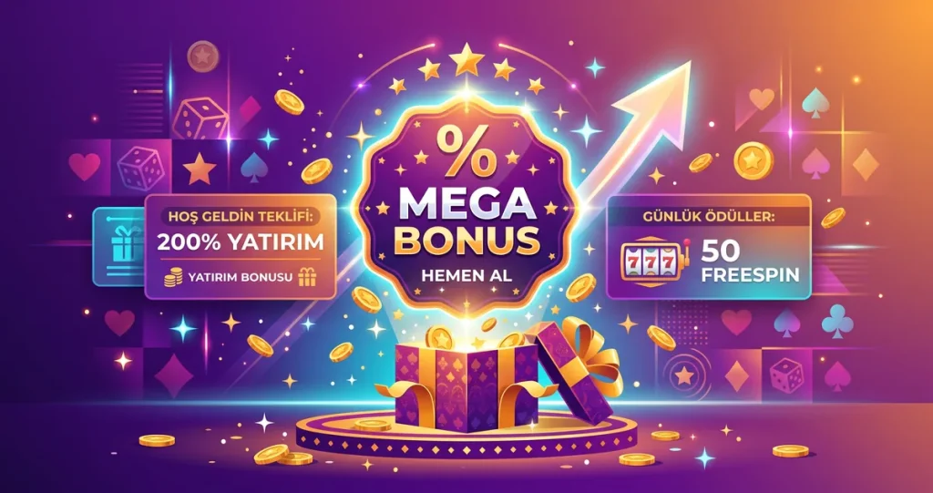Casino bonusları: mega bonus, hoş geldin teklifi ve freespin kapak görseli