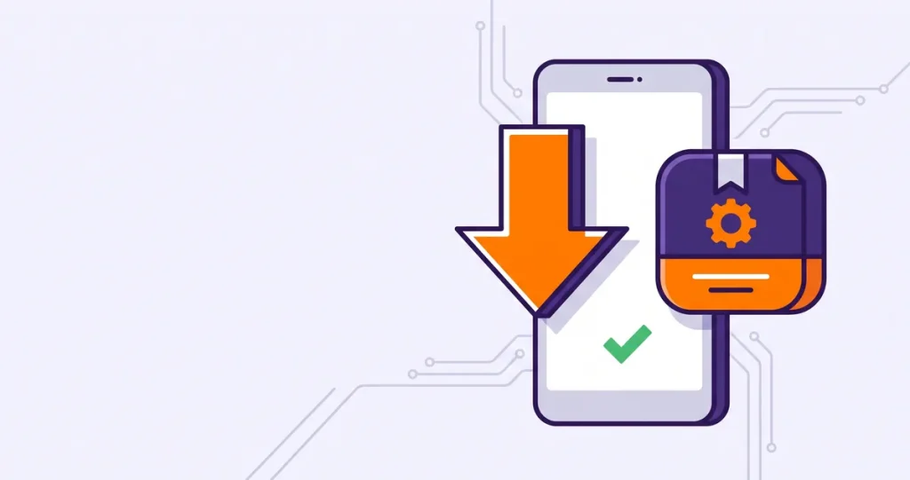 Milyar.com APK indir işlemini gösteren telefon ve indirme simgesi