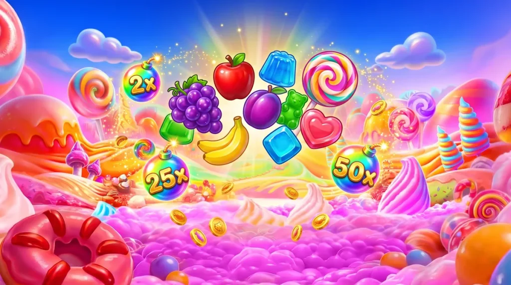 Sweet Bonanza nasıl oynanır: şeker sembolleri ve çarpan bombalarıyla kapak görseli